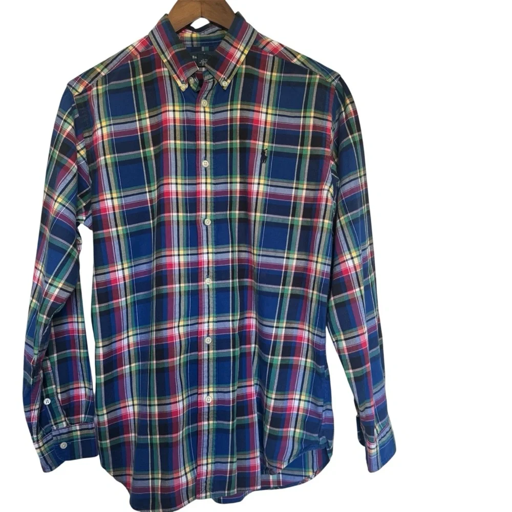Ralph Lauren Polo Boy’s Plaid Cotton Button-Down Shirt Blue & Red Size XL 18-20